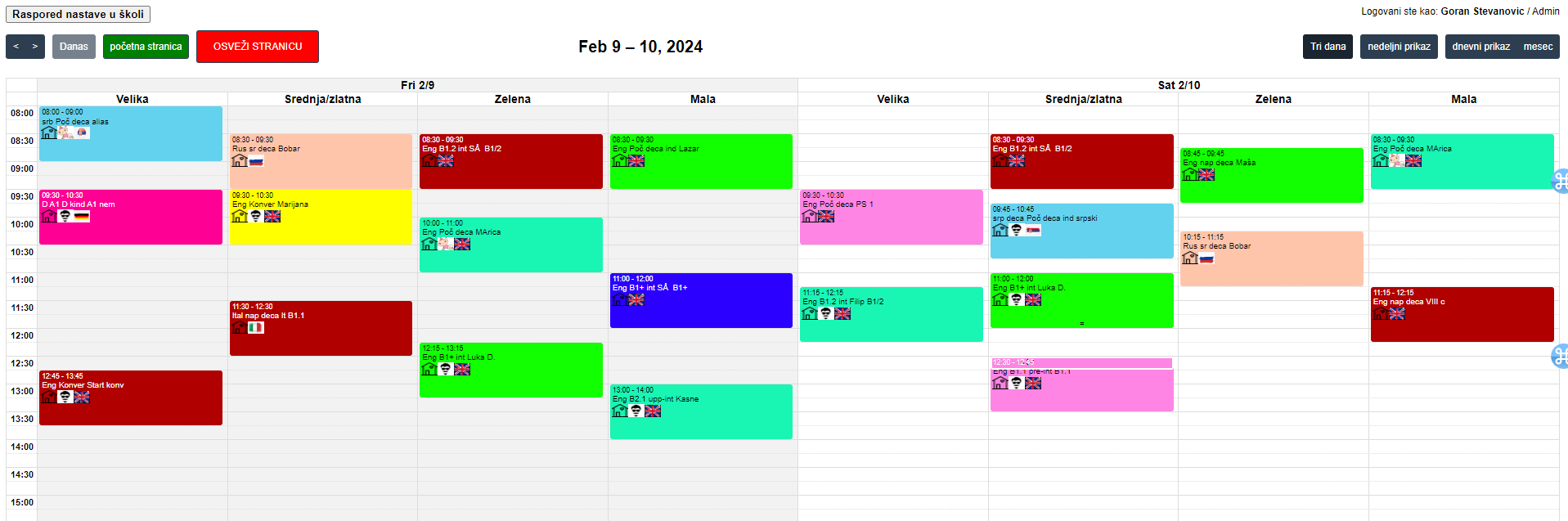 Rasporeda časova učionicama.